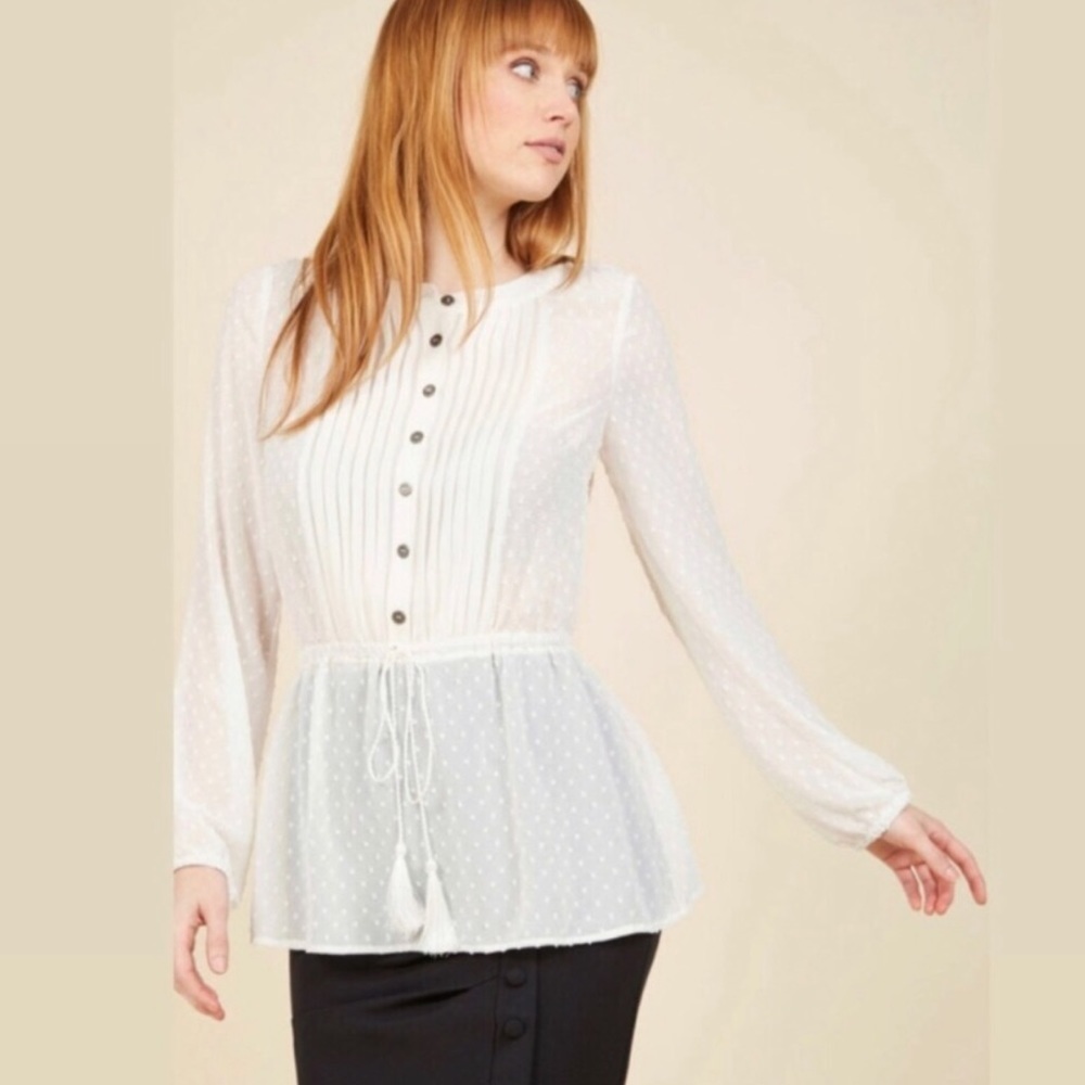 Mod Cloth Adored Aesthetic Swiss Dot Blouse Small